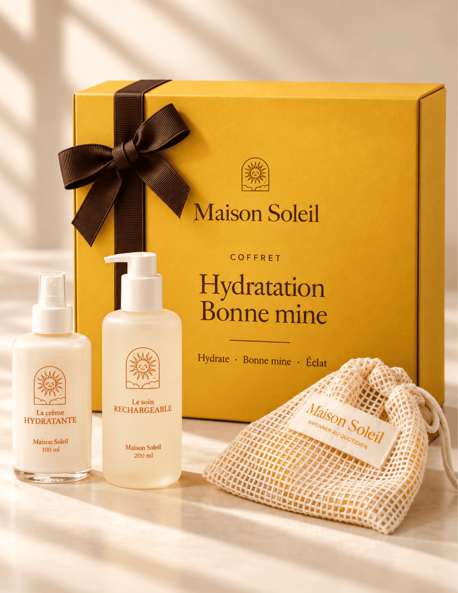 Coffret Hydratation Bonne Mine Maison Soleil avec soins et cotons lavables