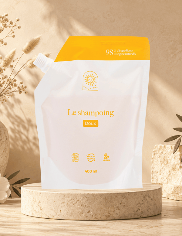 Recharge shampoing doux sans sulfates : cheveux brillants et doux