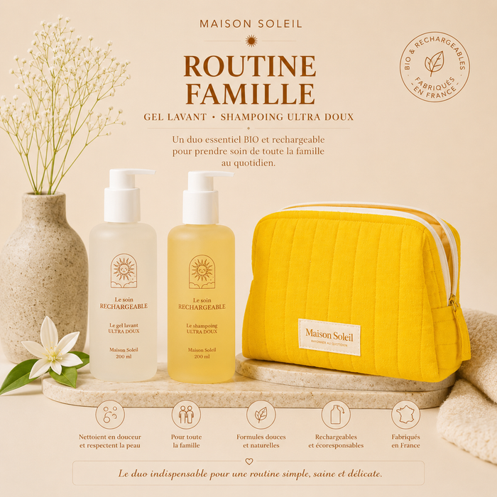 Routine famille : Gel lavant et shampoing ultra doux