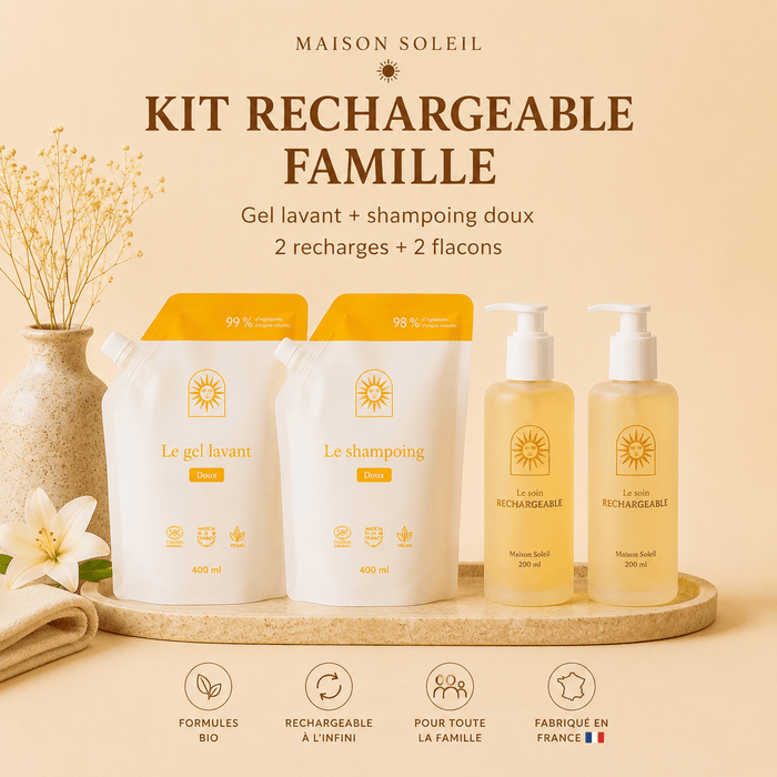 kit rechargeable famille bio recharges gel lavant et shampoing et flacons