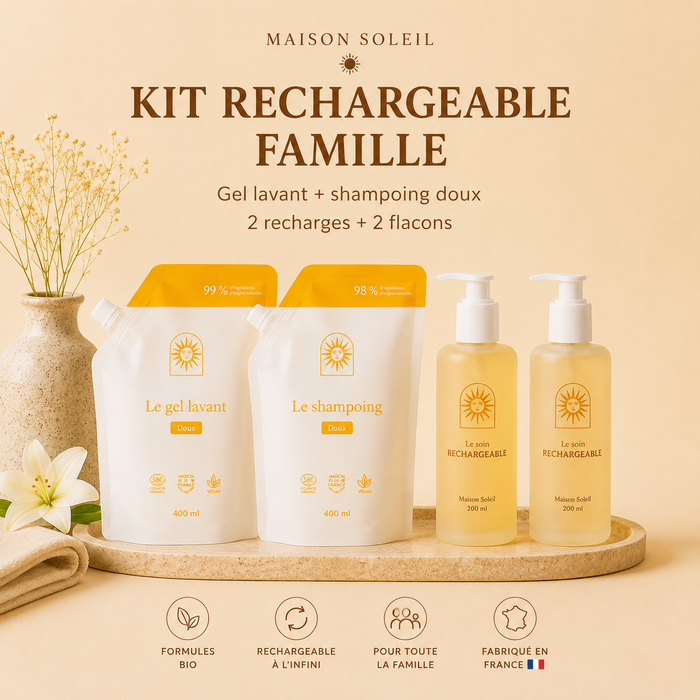 kit rechargeable famille bio recharges gel lavant et shampoing et flacons