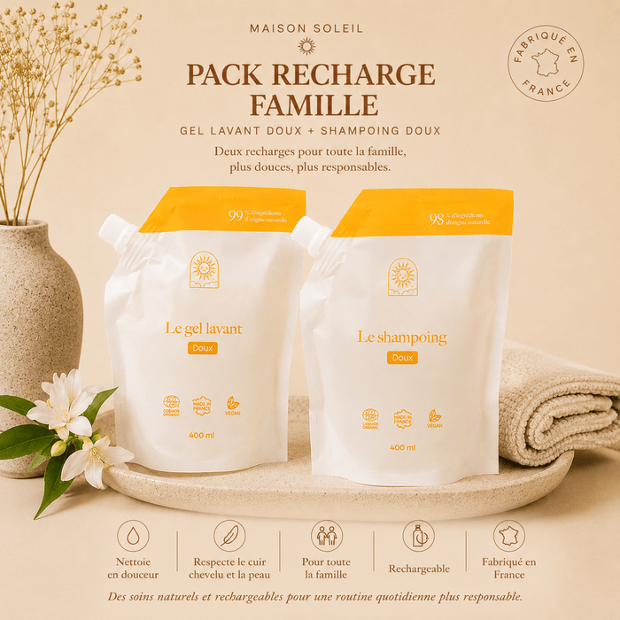Pack recharges Famille : gel lavant et shampoing maxi format - Maison Soleil