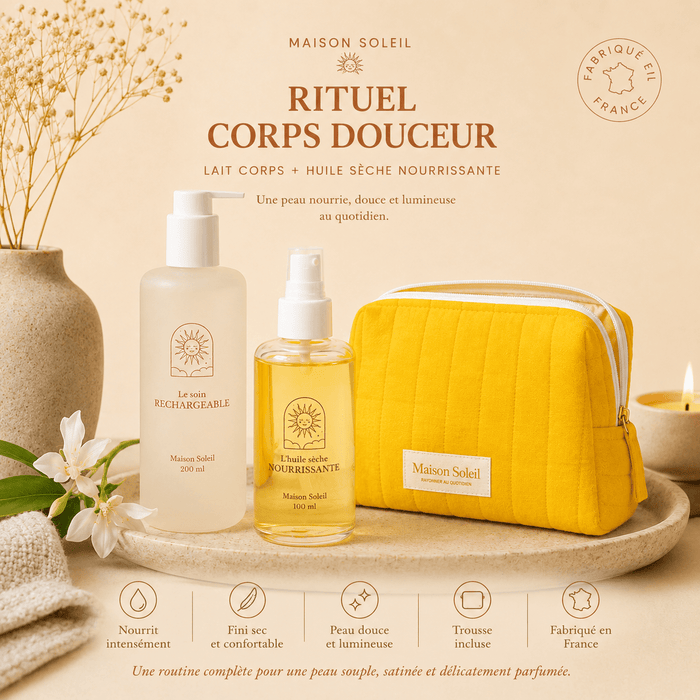 Rituel Corps Douceur : Lait corps et Huile sèche - Maison Soleil