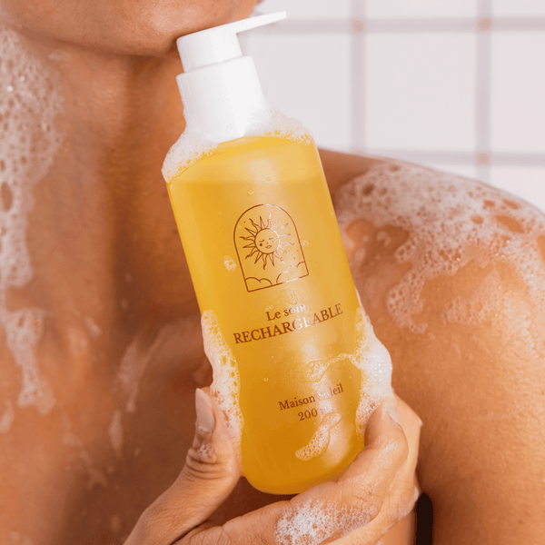 Shampoing BIO doux sans sulfates, ni silicone : Flacon en verre renforcé jaune - Maison Soleil