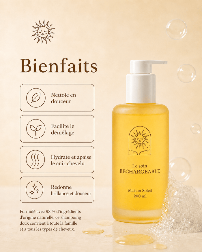 Shampoing doux : cheveux souples et brillants - Maison Soleil